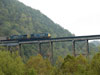 Train starting across trestle