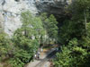 View of platform, tunnel, and cliff.