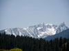 Snow capped mountains.