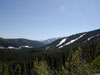 Snow capped mountains.