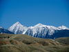 Snow capped mountains.